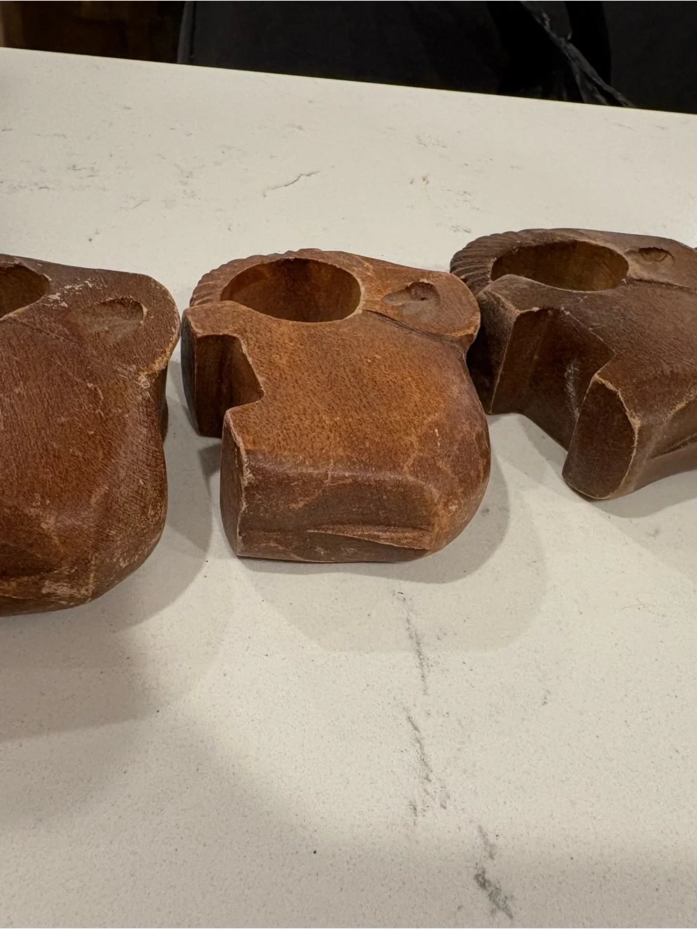 Vintage Carved Wooden Elephant Napkin Rings - Brown-set of 4